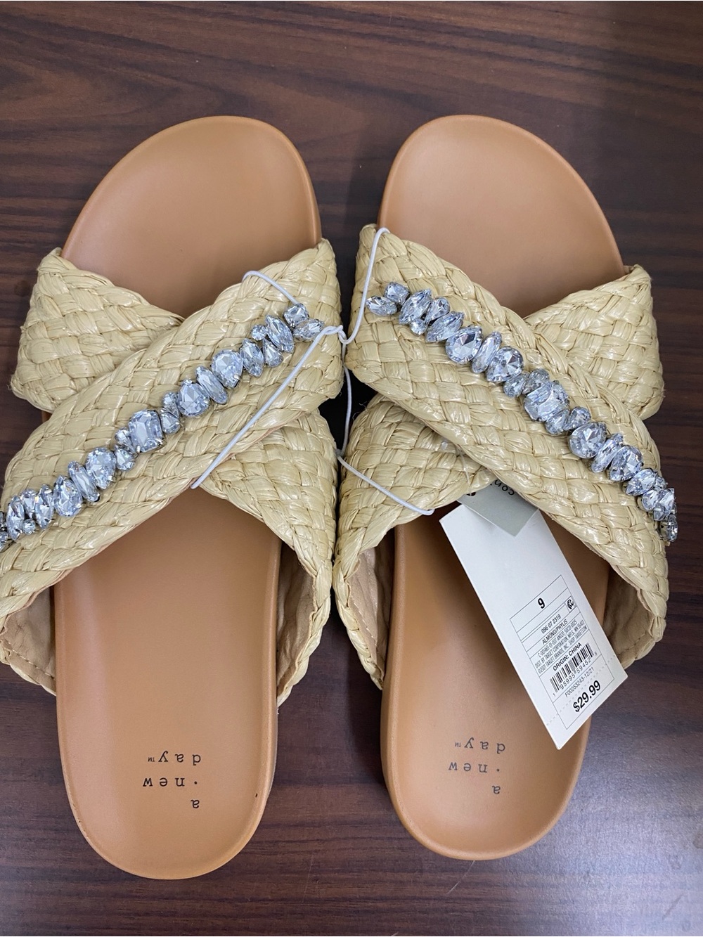 a new day Braided Gem-Trim Slide Sandals in Natural Tan
